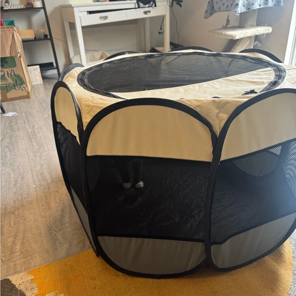 Portable Pet Playpen for Dogs - Black and Cream